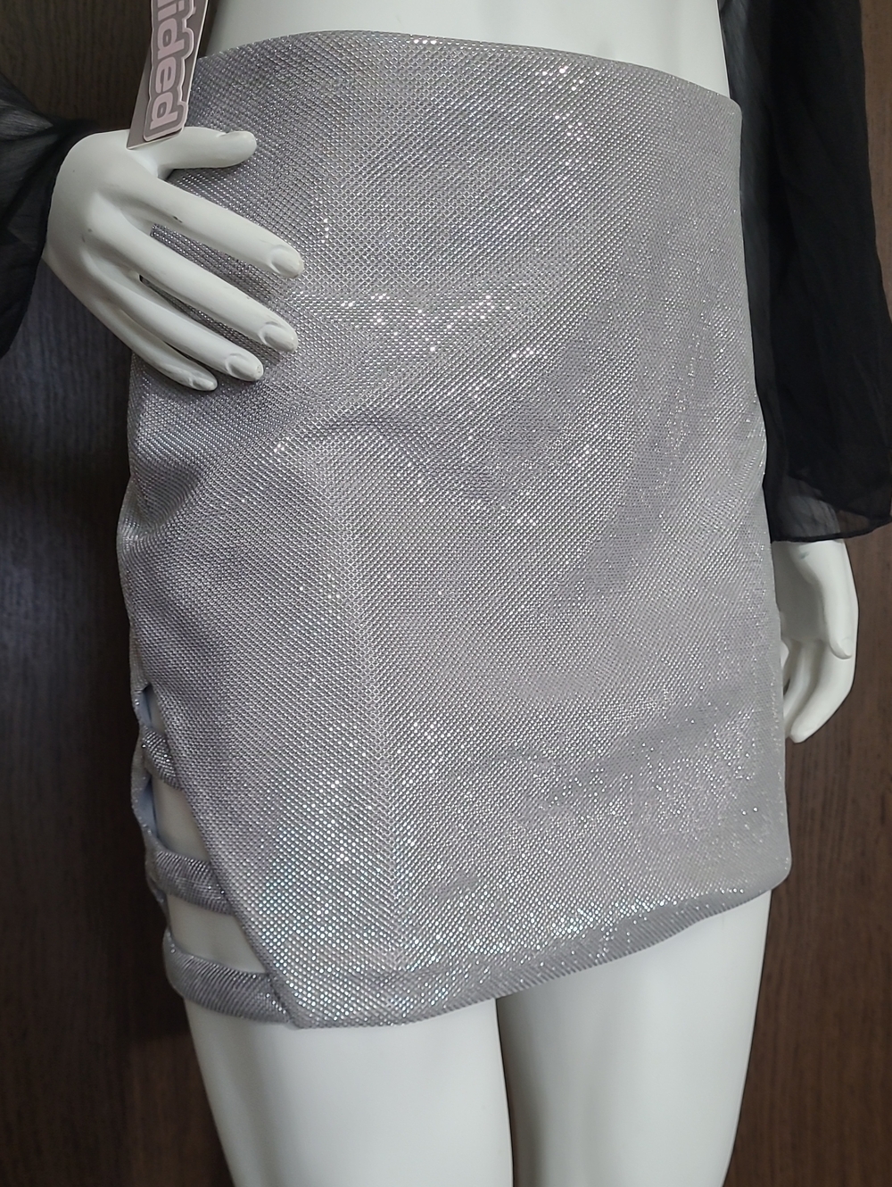 Express Silver Shimmery Strappy Mini Skirt